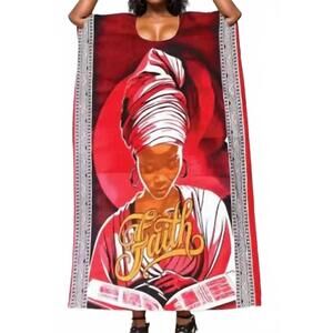 NEW KARA CHIC multi print kaftan dress in red face